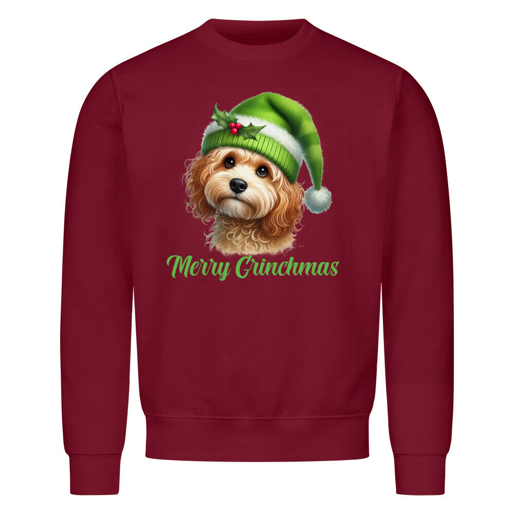 Premium Sweatshirt "Cavapoo - Merry Grinchmas" Burgunder – hunde-shirt.de