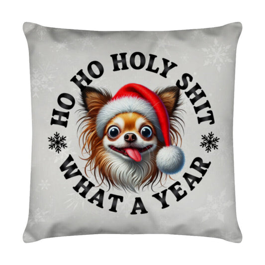 Kissen "Chihuahua ( Langhaar ) - HO HO..." Weiß – hunde-shirt.de