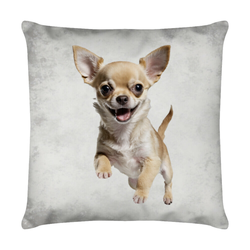 Kissen "Chihuahua - Jump" Weiß – hunde-shirt.de