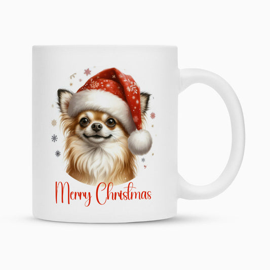 Tasse "Chihuahua ( Langhaar ) - Merry Christmas" Weiß – hunde-shirt.de