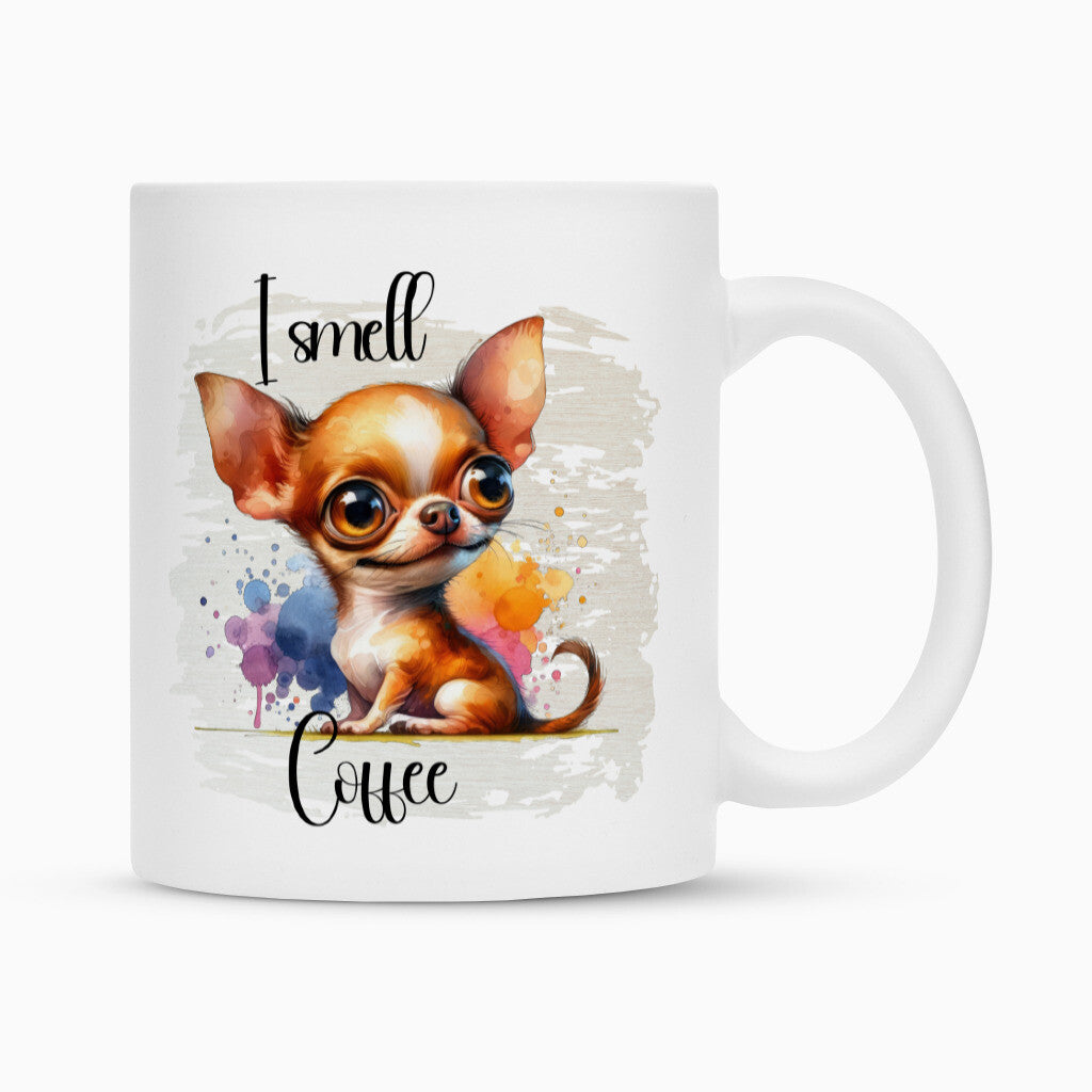 Tasse "Chihuahua - I smell Coffee" Weiß – hunde-shirt.de
