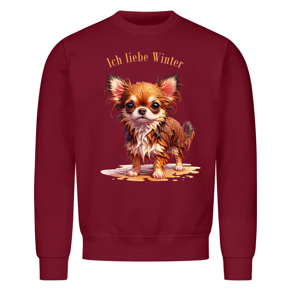 Premium Sweatshirt "Chihuahua - Ich liebe Winter" Burgunder – hunde-shirt.de