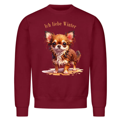 Premium Sweatshirt "Chihuahua - Ich liebe Winter" Burgunder – hunde-shirt.de