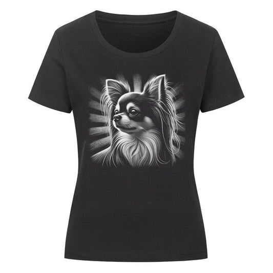 Premium Organic Damen-Shirt "Chihuahua ( Langhaar ) - Shine" Schwarz – hunde-shirt.de