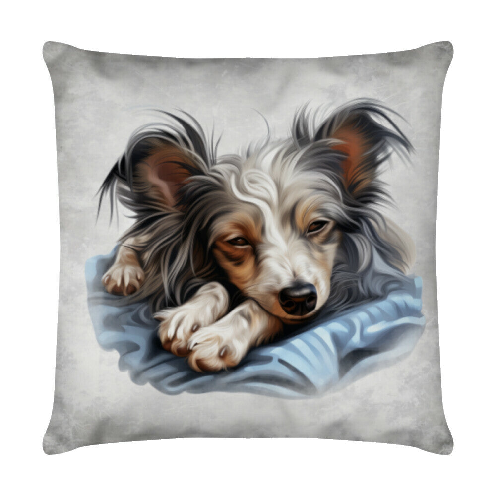 Kissen "Chinese Crested Dog - Kuscheln" Weiß – hunde-shirt.de