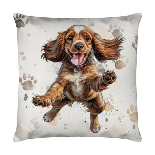 Kissen "Cocker Spaniel - Jump" Weiß – hunde-shirt.de