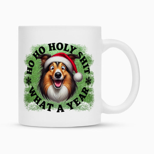 Tasse "Collie - HO HO..." Weiß – hunde-shirt.de