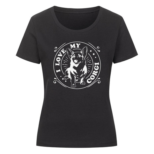 Premium Organic Damen-Shirt "Corgi - I love..." Schwarz – hunde-shirt.de