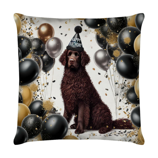 Kissen "Curly Coated Retriever ( braun ) - Geburtstag" Weiß – hunde-shirt.de