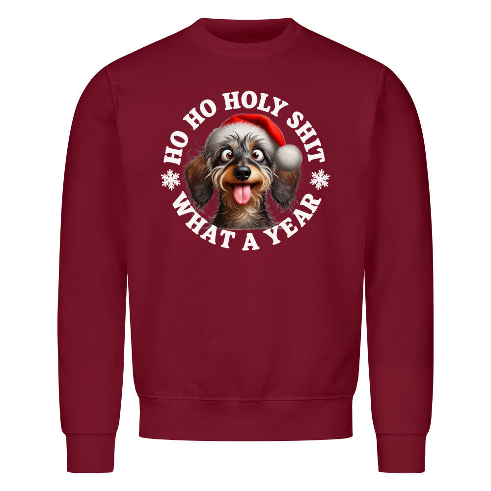 Premium Sweatshirt "Dackel ( Rauhaar ) - HO HO..." Burgunder – hunde-shirt.de