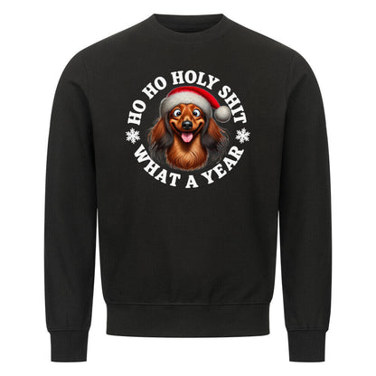Premium Sweatshirt "Dackel ( Langhaar ) - HO HO..." Schwarz – hunde-shirt.de