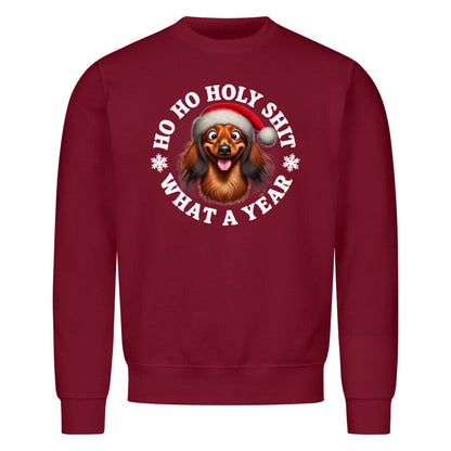 Premium Sweatshirt "Dackel ( Langhaar ) - HO HO..." Burgunder – hunde-shirt.de