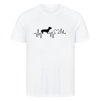 Premium T-Shirt "Dackel ( Rauhaar ) - Heartbeat" Weiß – hunde-shirt.de