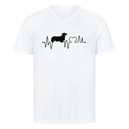 Premium T-Shirt "Dackel ( Langhaar ) - Heartbeat" Weiß – hunde-shirt.de