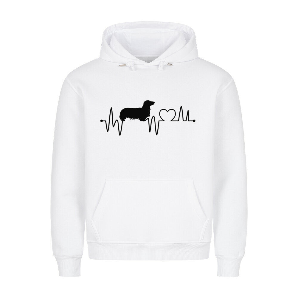 Premium Hoodie "Dackel ( Langhaar ) - Heartbeat" Weiß – hunde-shirt.de
