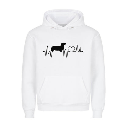 Premium Hoodie "Dackel ( Langhaar ) - Heartbeat" Weiß – hunde-shirt.de