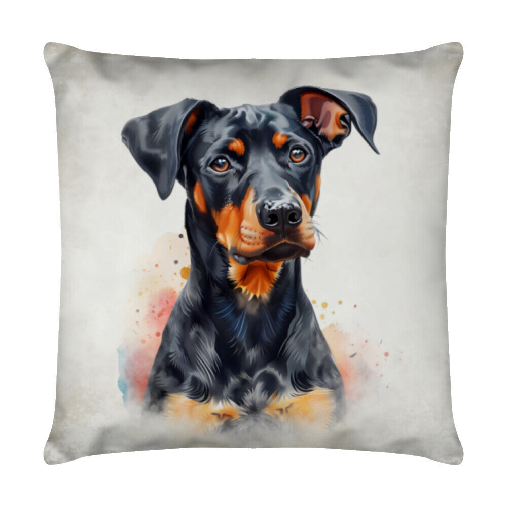 Kissen "Deutscher Pinscher - Blick" Weiß – hunde-shirt.de