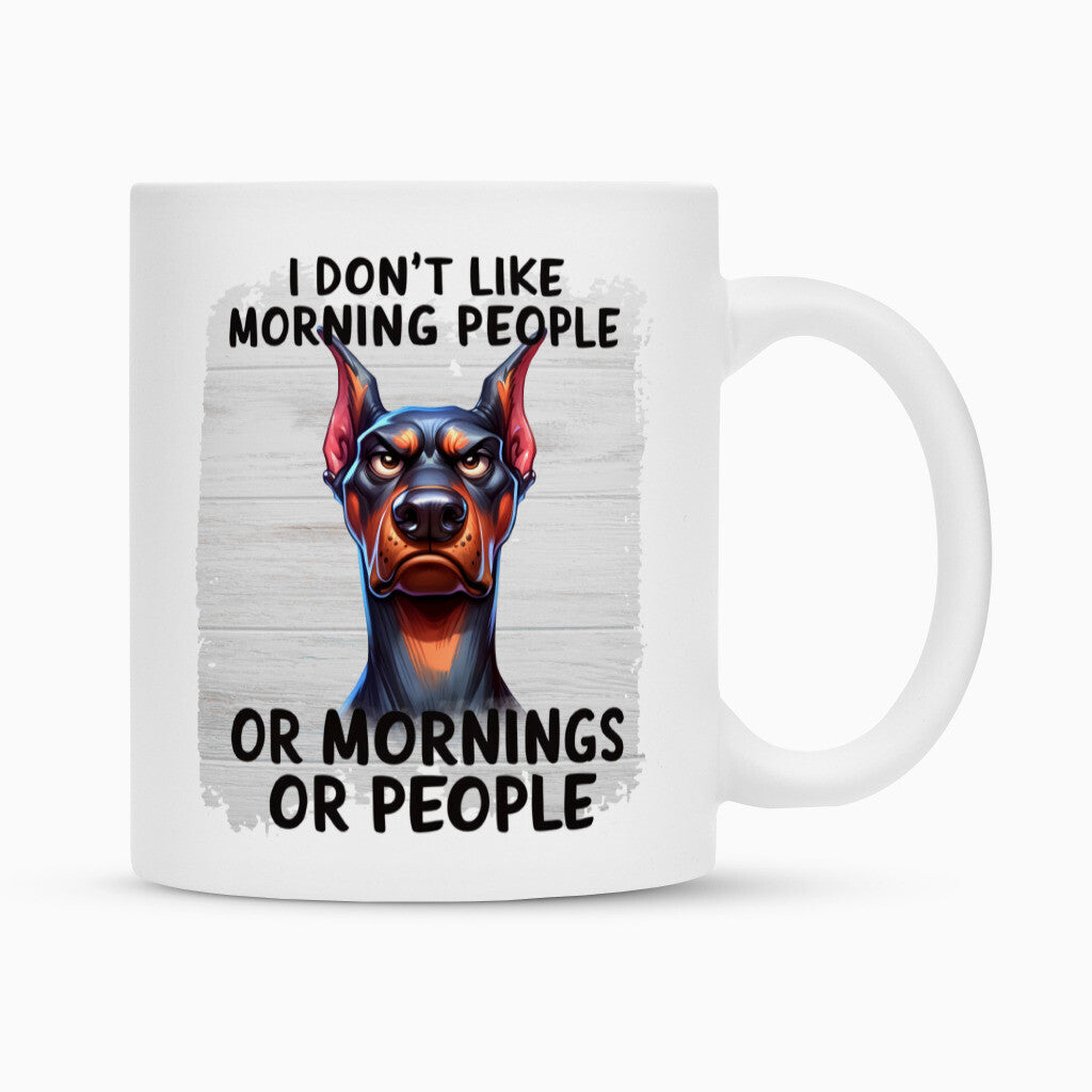 Tasse "Dobermann - Mornings..." Weiß – hunde-shirt.de