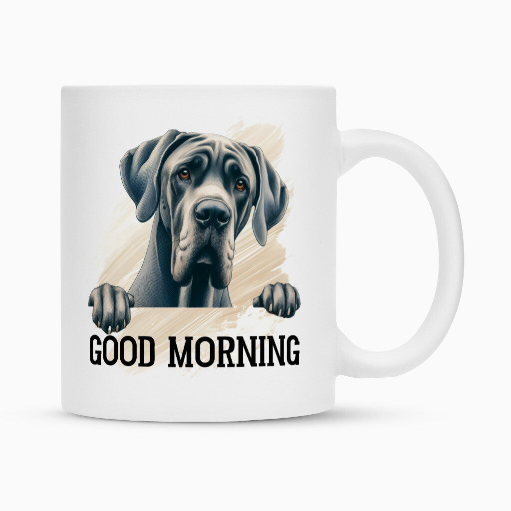 Tasse "Deutsche Dogge - Good Morning" Weiß – hunde-shirt.de