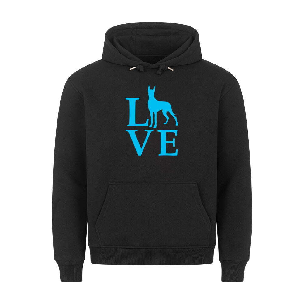 Premium Hoodie "Deutsche Dogge - Love blue" Schwarz – hunde-shirt.de