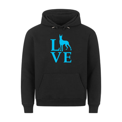 Premium Hoodie "Deutsche Dogge - Love blue" Schwarz – hunde-shirt.de