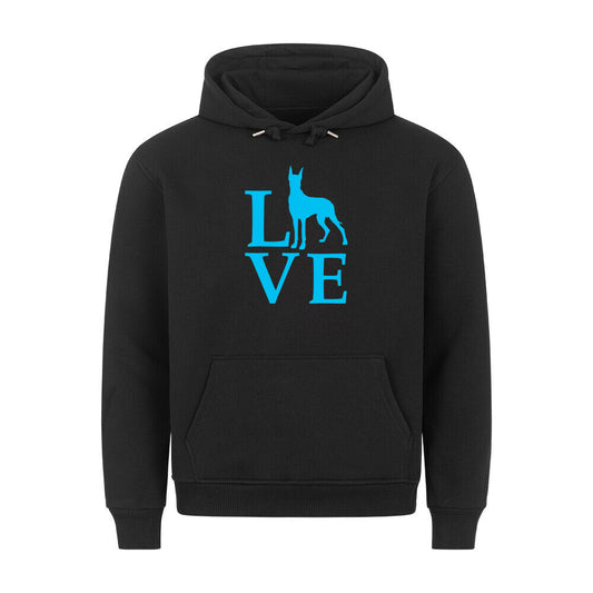Premium Hoodie "Deutsche Dogge - Love blue" Schwarz – hunde-shirt.de