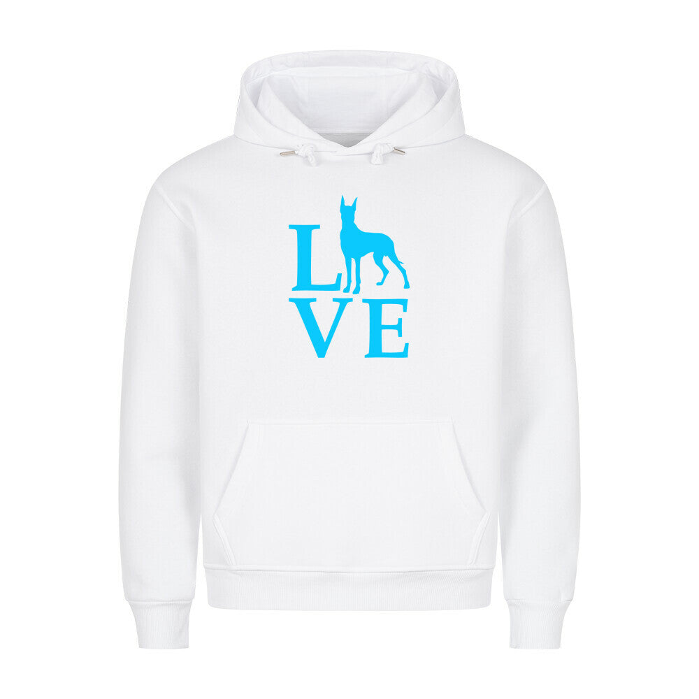 Premium Hoodie "Deutsche Dogge - Love blue" Weiß – hunde-shirt.de