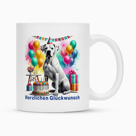 Tasse "Dogo Argentino - Herzlichen Glückwunsch" Weiß – hunde-shirt.de