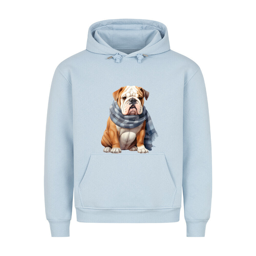 Premium Hoodie "English Bulldog - Winter" Babyblau – hunde-shirt.de