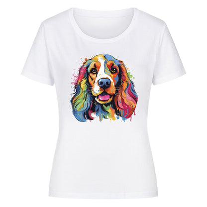 Premium Organic Damen-Shirt "English Cocker - Splash" Weiß – hunde-shirt.de