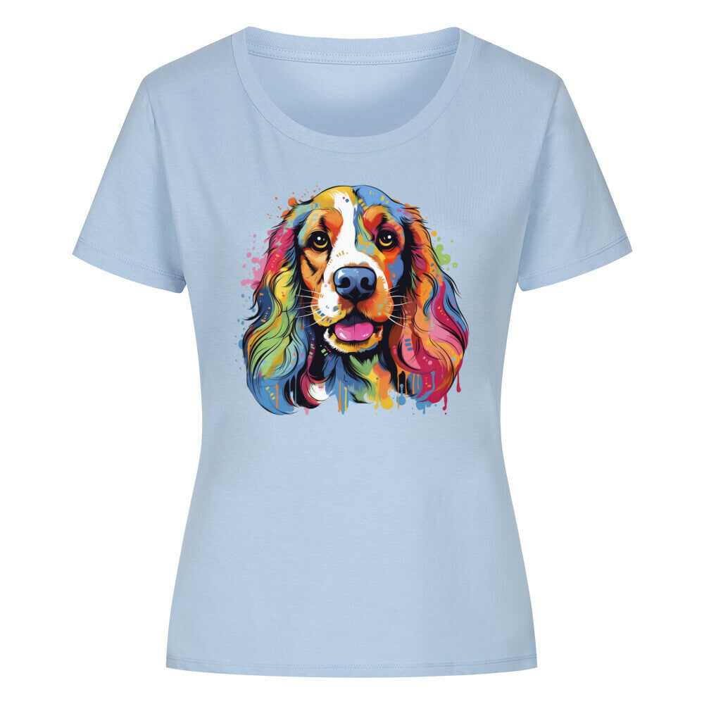 Premium Organic Damen-Shirt "English Cocker - Splash" Sky Blue – hunde-shirt.de