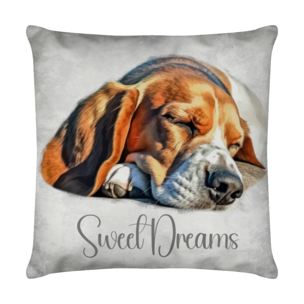 Kissen "English Foxhound - Sweet Dreams" Weiß – hunde-shirt.de