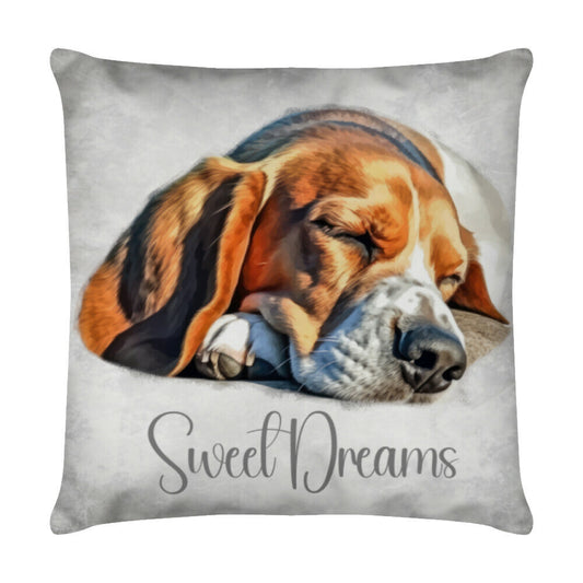 Kissen "English Foxhound - Sweet Dreams" Weiß – hunde-shirt.de