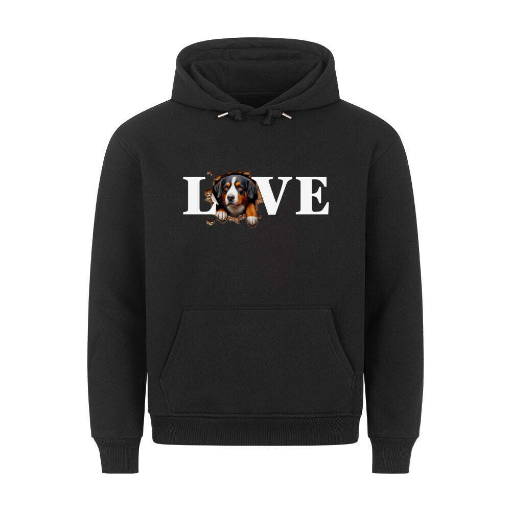 Premium Hoodie "Entlebucher Sennenhund - LOVE" Schwarz – hunde-shirt.de