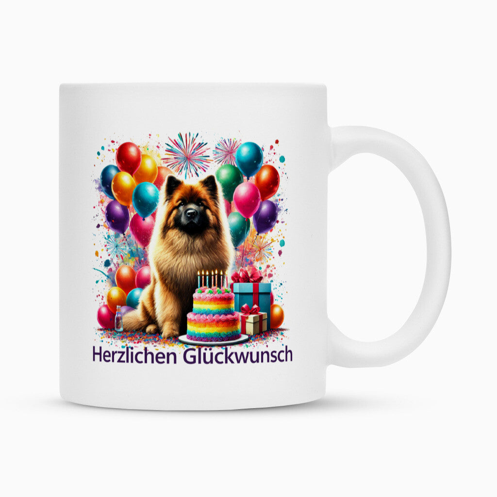 Tasse "Eurasier - Herzlichen Glückwunsch" Weiß – hunde-shirt.de