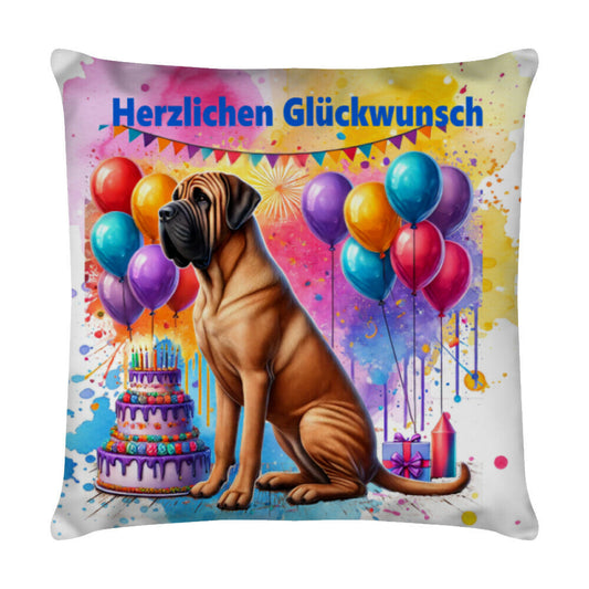 Kissen "Fila Brasileiro - Herzlichen Glückwunsch" Weiß – hunde-shirt.de