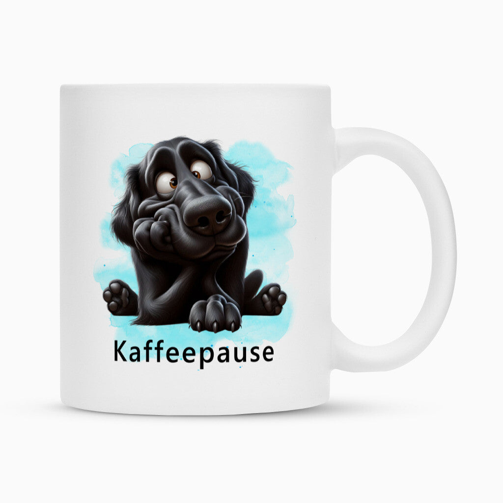 Tasse "Flat Coated Retriever - Kaffeepause" Weiß – hunde-shirt.de