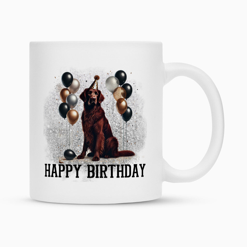 Tasse "Flat Coated Retriever - Happy Birthday" Weiß – hunde-shirt.de