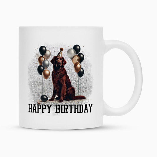 Tasse "Flat Coated Retriever - Happy Birthday" Weiß – hunde-shirt.de