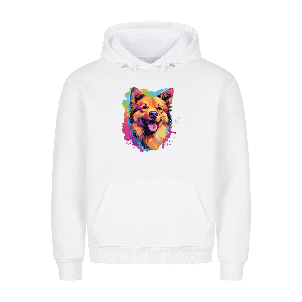 Premium Hoodie "Finnischer Spitz - Paint" Weiß – hunde-shirt.de