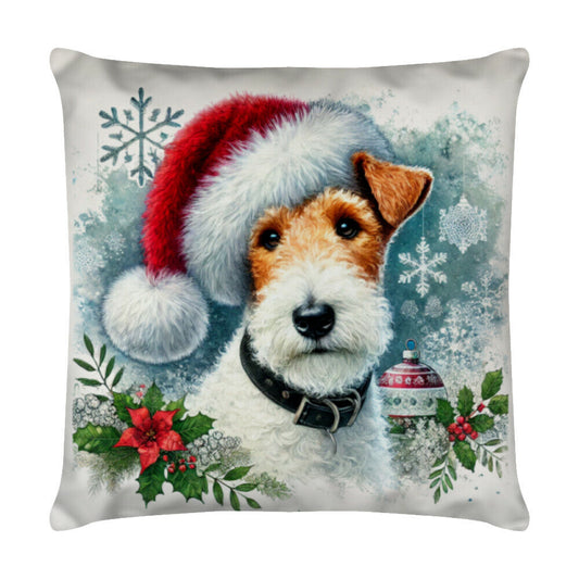 Kissen "Foxterrier ( Drahthaar ) - Weihnachten" Weiß – hunde-shirt.de