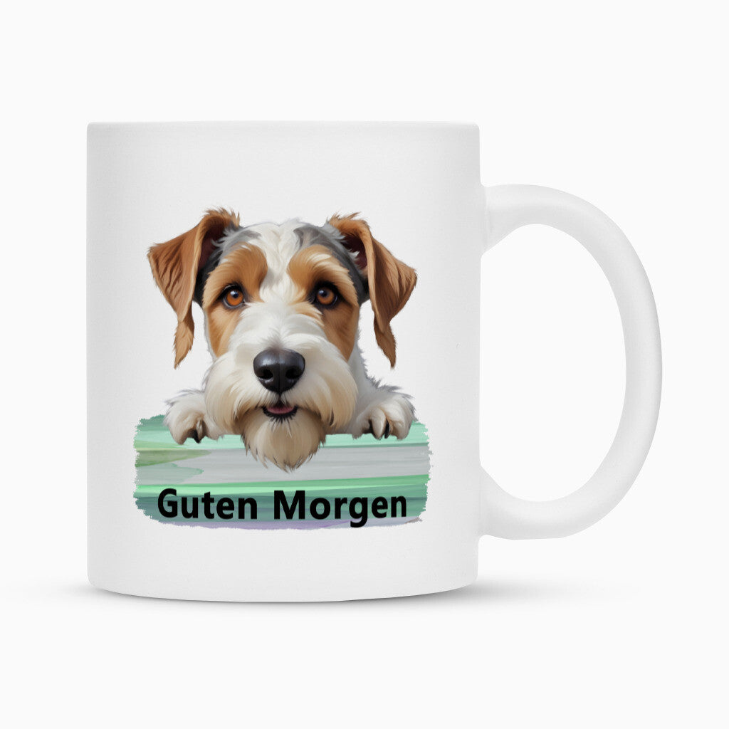 Tasse "Foxterrier ( Drahthaar ) - Guten Morgen" Weiß – hunde-shirt.de
