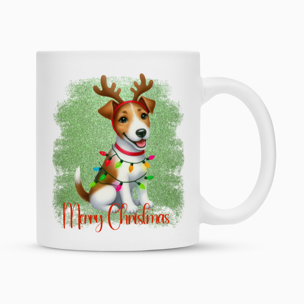 Tasse "Foxterrier ( Glatthaar ) - Funny Christmas" Weiß – hunde-shirt.de