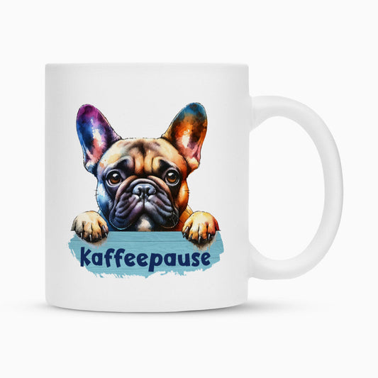 Tasse "Französische Bulldogge - Kaffeepause" Weiß – hunde-shirt.de