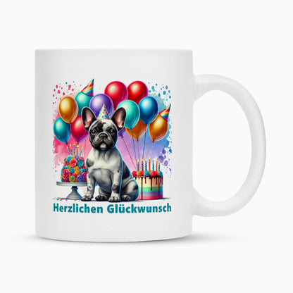Tasse "Frenchie Merle - Herzlichen Glückwunsch" Weiß – hunde-shirt.de