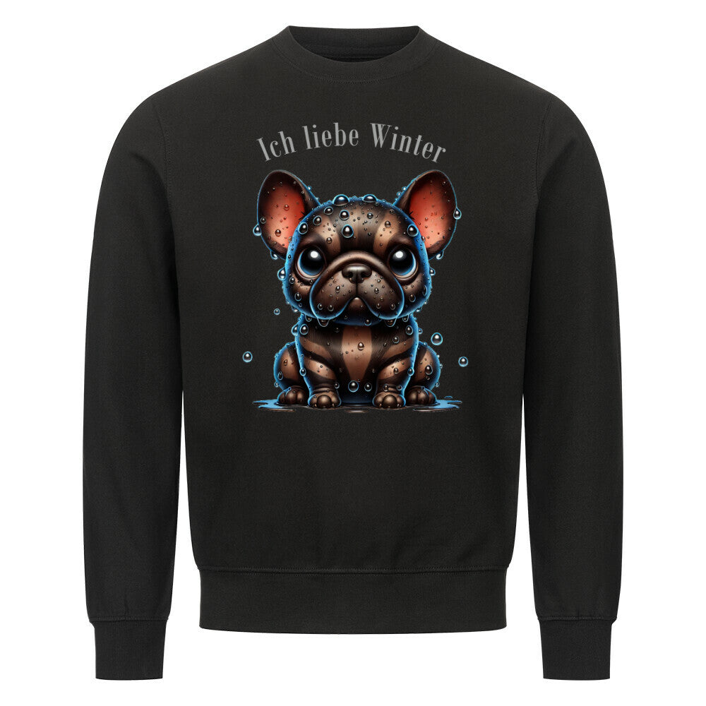 Premium Sweatshirt "Frenchie - Ich liebe Winter II" Schwarz – hunde-shirt.de