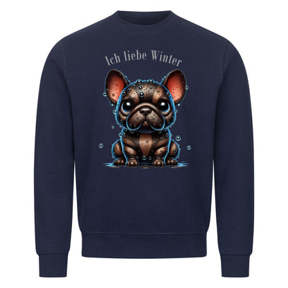 Premium Sweatshirt "Frenchie - Ich liebe Winter II" Navy Blue – hunde-shirt.de
