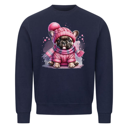 Premium Sweatshirt "Frenchie - Wintermädchen" Navy Blue – hunde-shirt.de