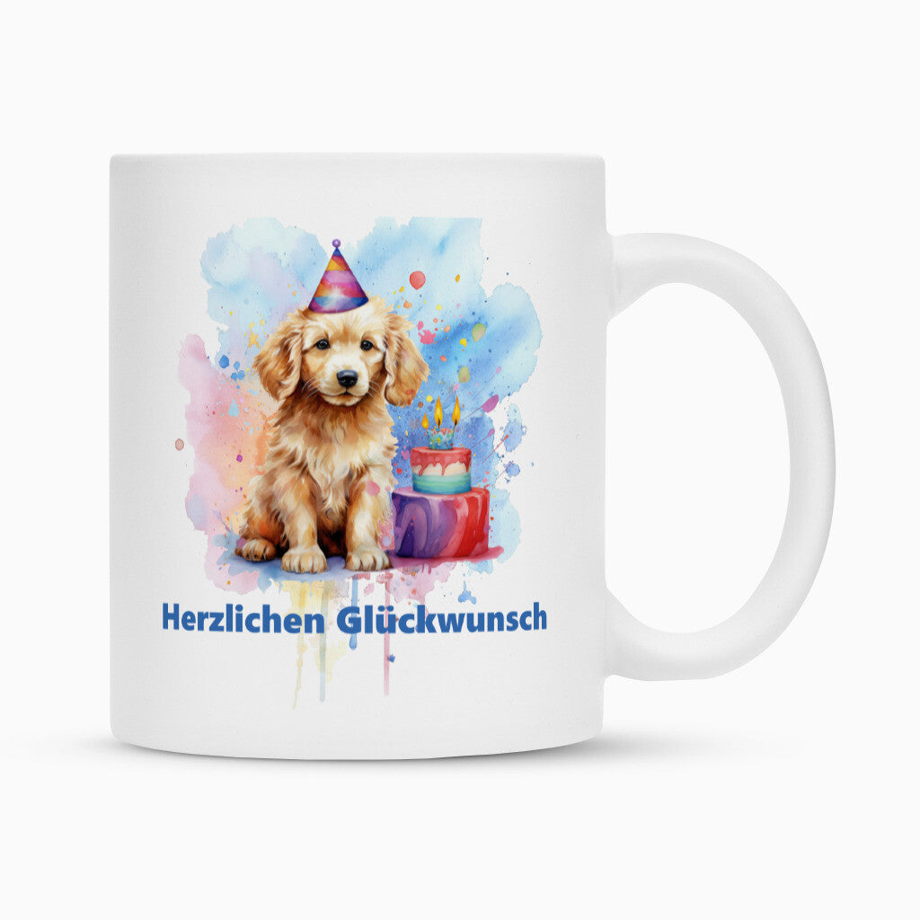 Tasse "Golden Retriever - Herzlichen Glückwunsch" Weiß – hunde-shirt.de
