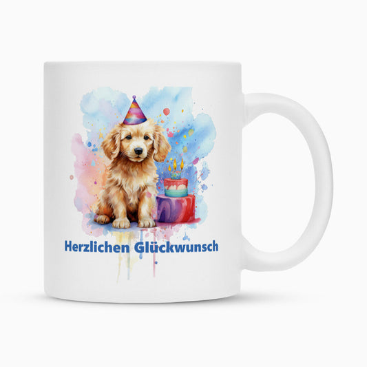 Tasse "Golden Retriever - Herzlichen Glückwunsch" Weiß – hunde-shirt.de